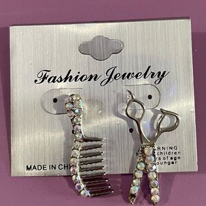Silver Hair Comb and Scissors Earring Set